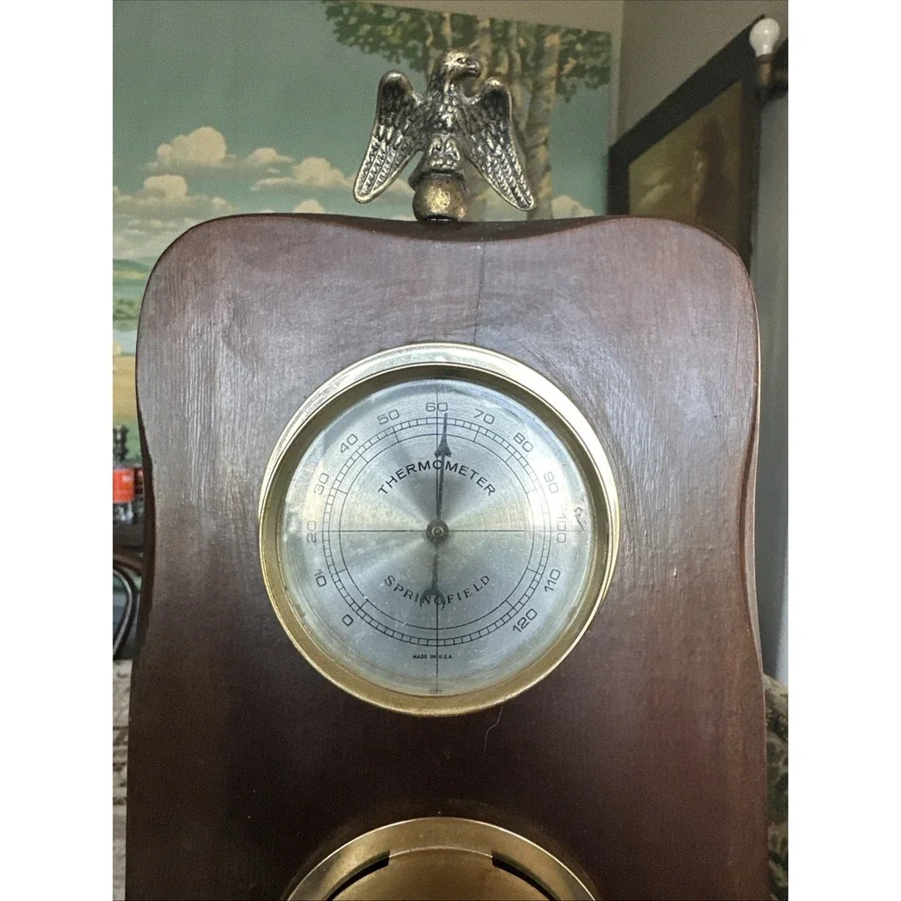 Vintage MCM Springfield Eagle Top Thermometer Barometer Humidity Weather Station
